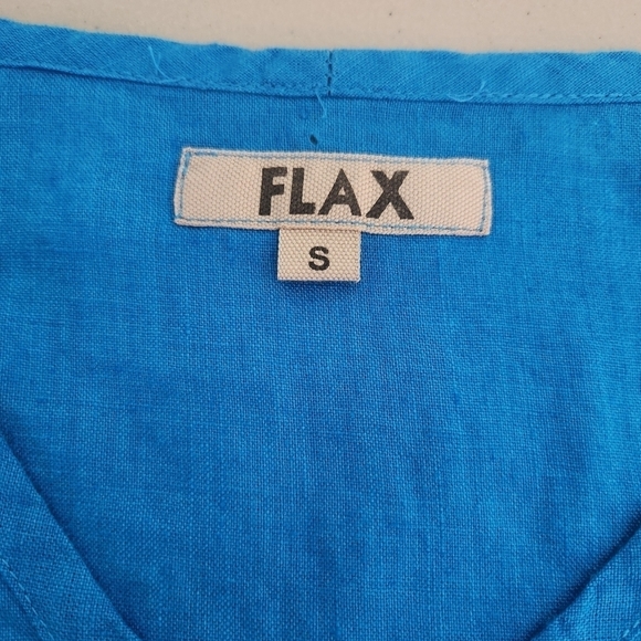 Flax 100% Linen Top V Neck 3/4 Sleeve Blue sz S Relaxed Fit - Picture 3 of 6